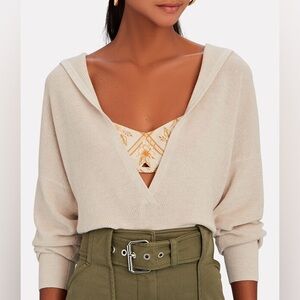 Intermix women’s New Julie V-Neck Hooded Sweater Beige cotton silk  size M